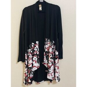 A Walk in the Park Black Dog Print Open Front Cardigan XL Long Sleeve Novelty